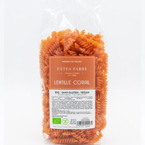 Maison Pâtes Fabre Les légumineuses sans gluten et bio Torsade 100% lentilles corail